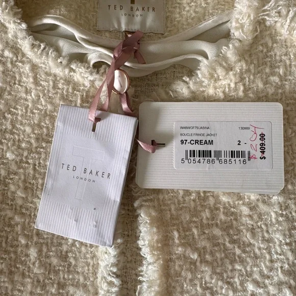 NWT Ted Baker Cream Boucle Fringe Jacket